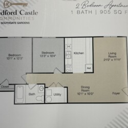 2 Bed 1 Bath 905 square feet floor plan
