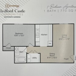 1 Bed 1 Bath 770 square feet floor plan