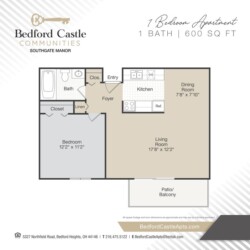 Southgate Manor 1 Bed 1 Bath 600 square feet floor plan