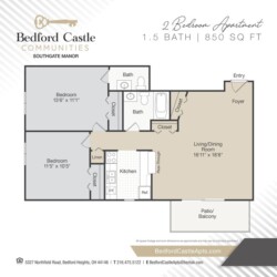 Southgate Manor 2 Bed 1.5 Bath 850 square feet floor plan